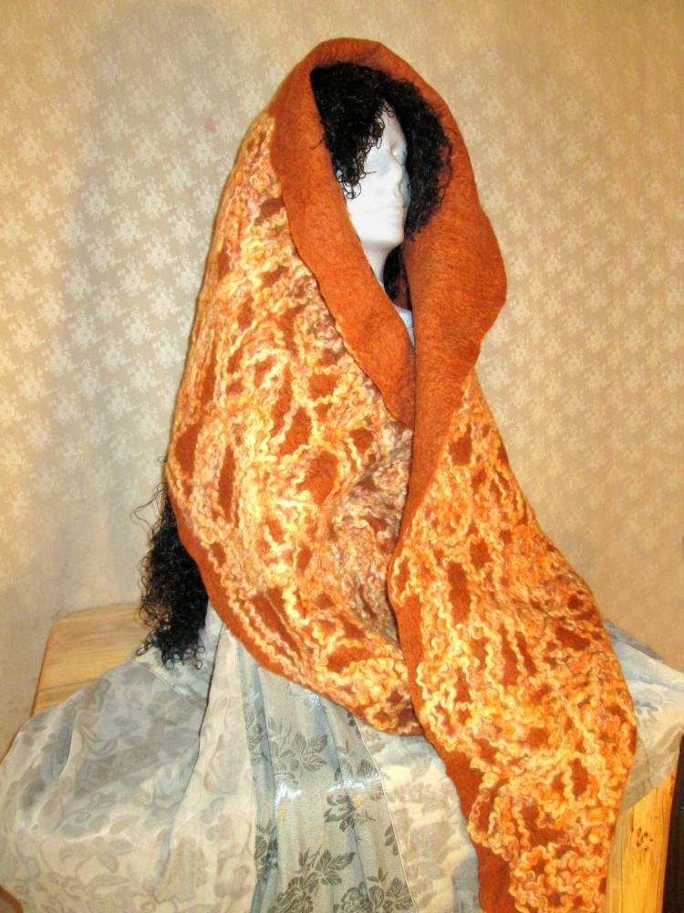 OOAK Felted Combo Wrap shawl Decor - Free Form Abstract - Unique WearAble Fiber Art - Handmade Felt Accessories Decor