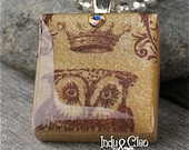 CROWNED OWL Handmade Scrabble Tile Art Pendant Charm Jewelry Necklace - 24 inch ball chain