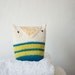Crocheted Owl Crinkle Baby Toy Amigurumi White Sea Blue Neon Yellow Green Stripes Cotton - Made to order -OOAK - Summer Snow Owl