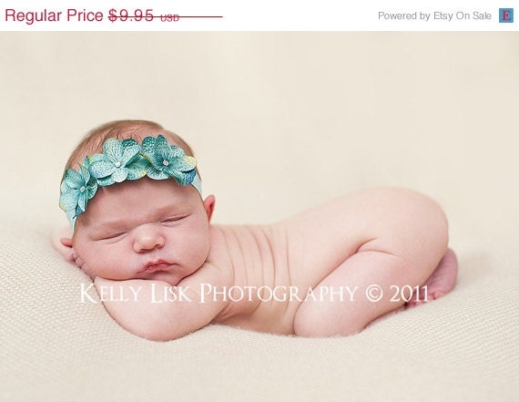 MEMORIAL DAY SALE Baby Headband - Newborn Headband - Infant Headband - Teal/Turquoise Triple Dainty Stretch Headband - Photography Prop - G
