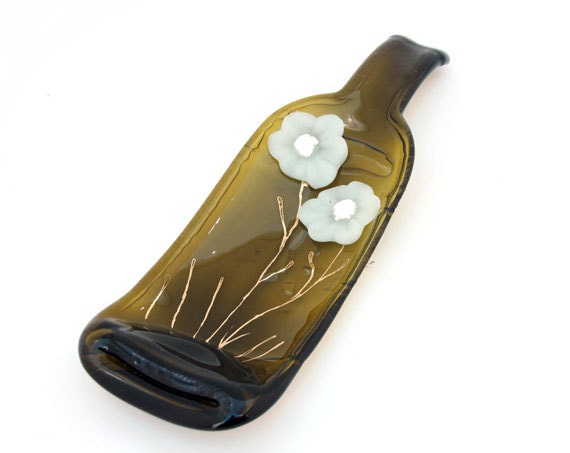 fused glass Curved   Wine Bottle Serving Tray,  Recycled glass  artworke