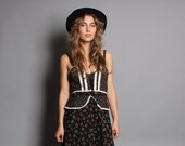 1980s LEATHER HAT / Black Wide Brim Western Hat