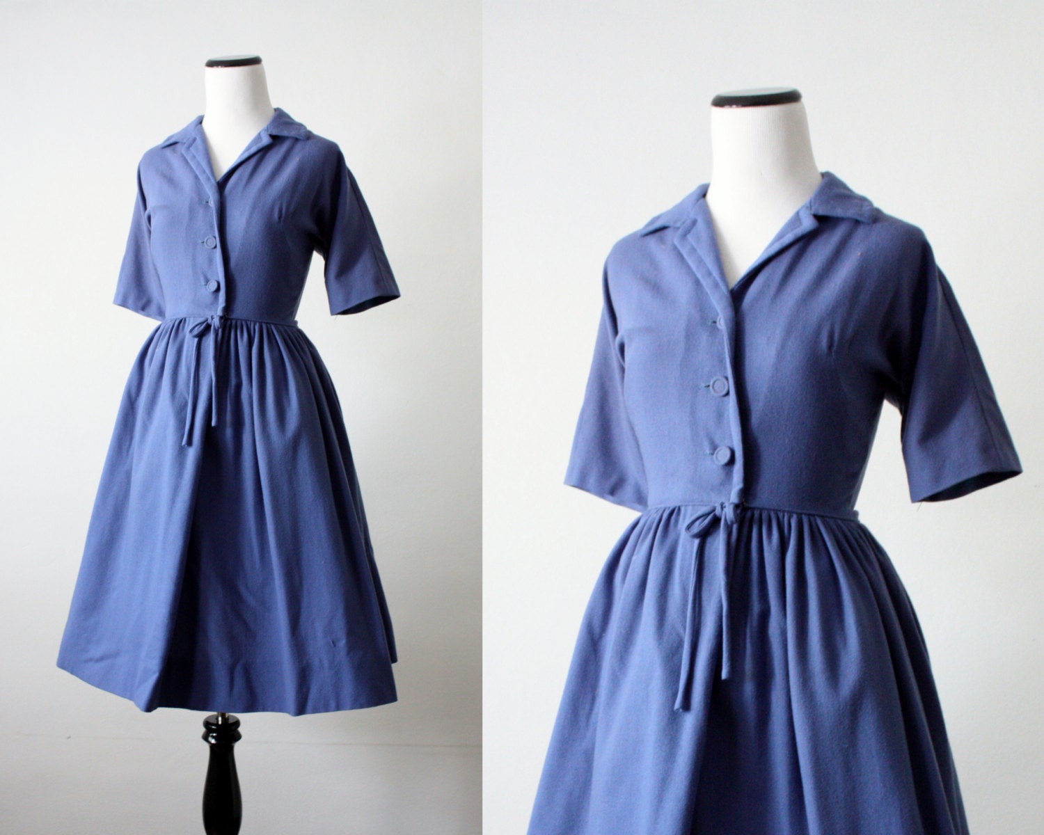 1950's dress - blue wool 50's dress