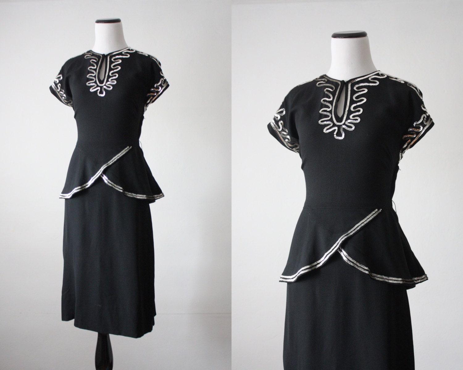 vintage 1940's black sequin peplum dress