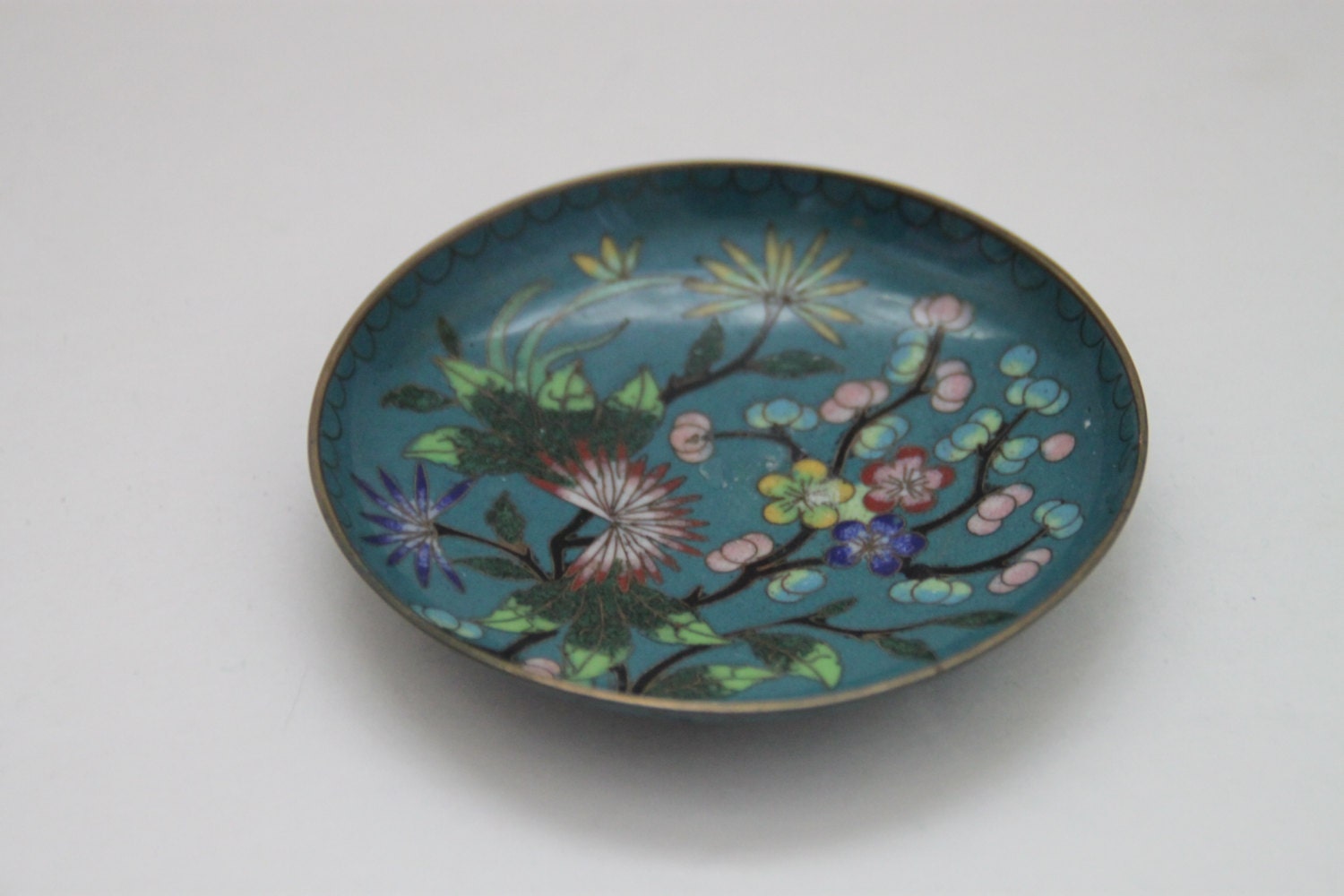 Vintage Floral Cloisonne Dish
