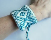 Handwoven Teal, Aqua, and White Cuff Bracelet