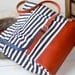 Leather Messenger bag STOCKHOLM Navy blue and white geometric nautical striped  Leather / Featured on The Martha Stewart