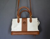 Vintage White and Tan Handbag with Long Strap / Dooney and Bourke Wannabe Crossbody Purse
