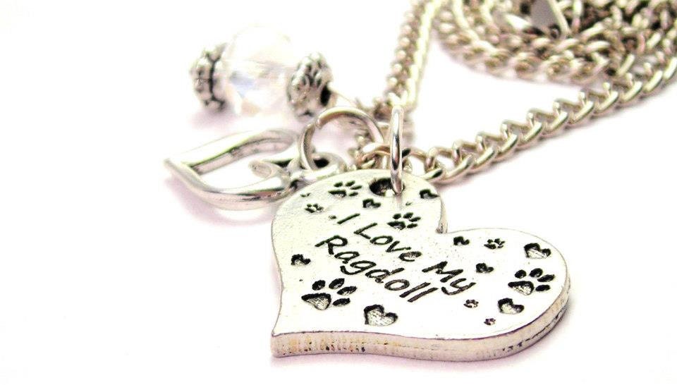 I Love My Ragdoll Heart Necklace  with crystal beadwork Fast Free Ship