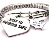 Keep My Husband Safe Heart Two Expandable  Cuff  Bracelets with beads  Free shipping