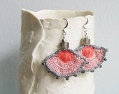 Pink and grey fan earrings