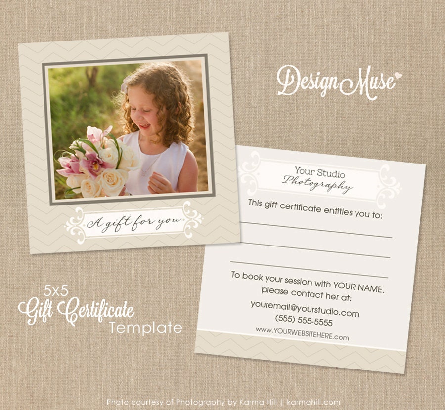 Photography Gift Certificate PSD Template - 5x5 - INSTANT DOWNLOAD