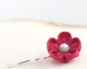 Fuchsia flower bobby pin, magenta bobby pin, kanzashi bobby pin, dark pink hair pin - "Fruit Punch"