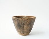 Smokey Yellow Ochre Stoneware Tea Light - Highly-Textured, Pierced Clay Form