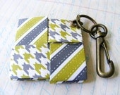 Preppy Argyle and Stripes Keychain Oive Green Charcoal Gray with Antique Brass Keyring and Clip