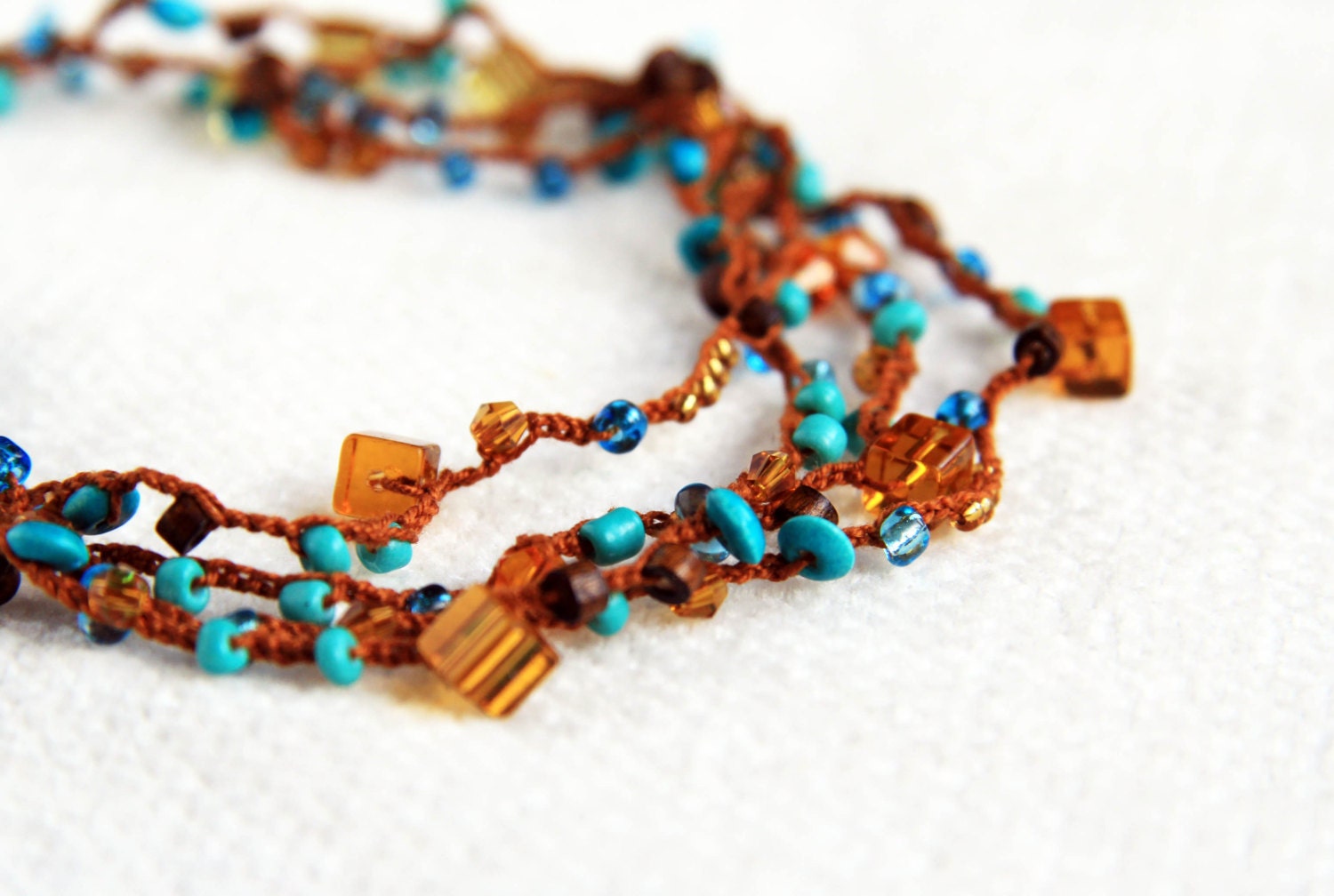 Citrine and turquoise - Long necklace / bracelet / hairpiece / anklet - wrap bracelet - ohtteam - free worldwide shipping