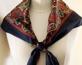 1980s Navy, Red & Yellow Printed Scarf
