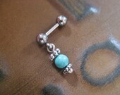 Tragus Earring- Simple Turquoise Stone Cartilage Stud Ear Post 16g 16 G Gauge Bar Barbell