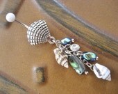 Abalone Shell Belly Button Jewelry Ring- Paua Mother of Pearl Seashell Charm Dangle Navel Piercing