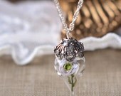 White Ranunculus Flower Terrarium Necklace Wedding Bridal by Woodland Belle