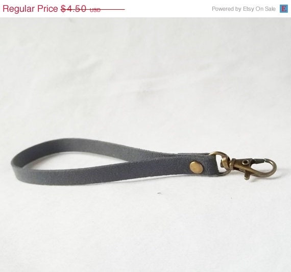 Weekend Sale - Grey Key chain - Faux Suede Wristlet with Key ring