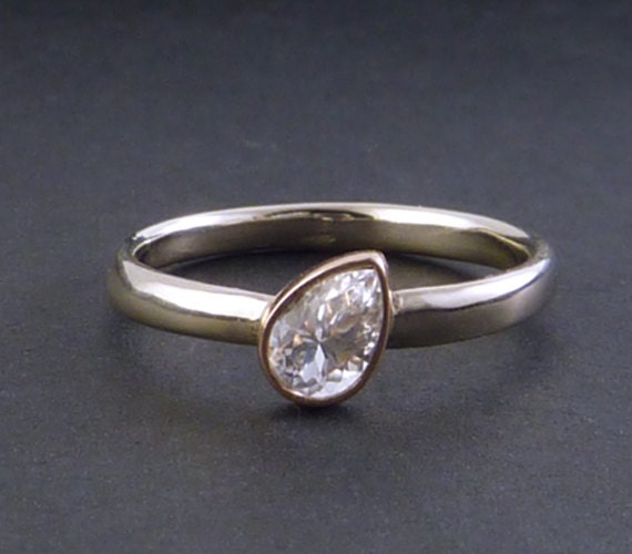 Engagement Ring Pear White Topaz Setting Diamond Alternative 14k White Gold