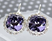 Sparkling, Vibrant, Purple Swarovski Crystal Framed with Crystals on a Silver Leverback Earring