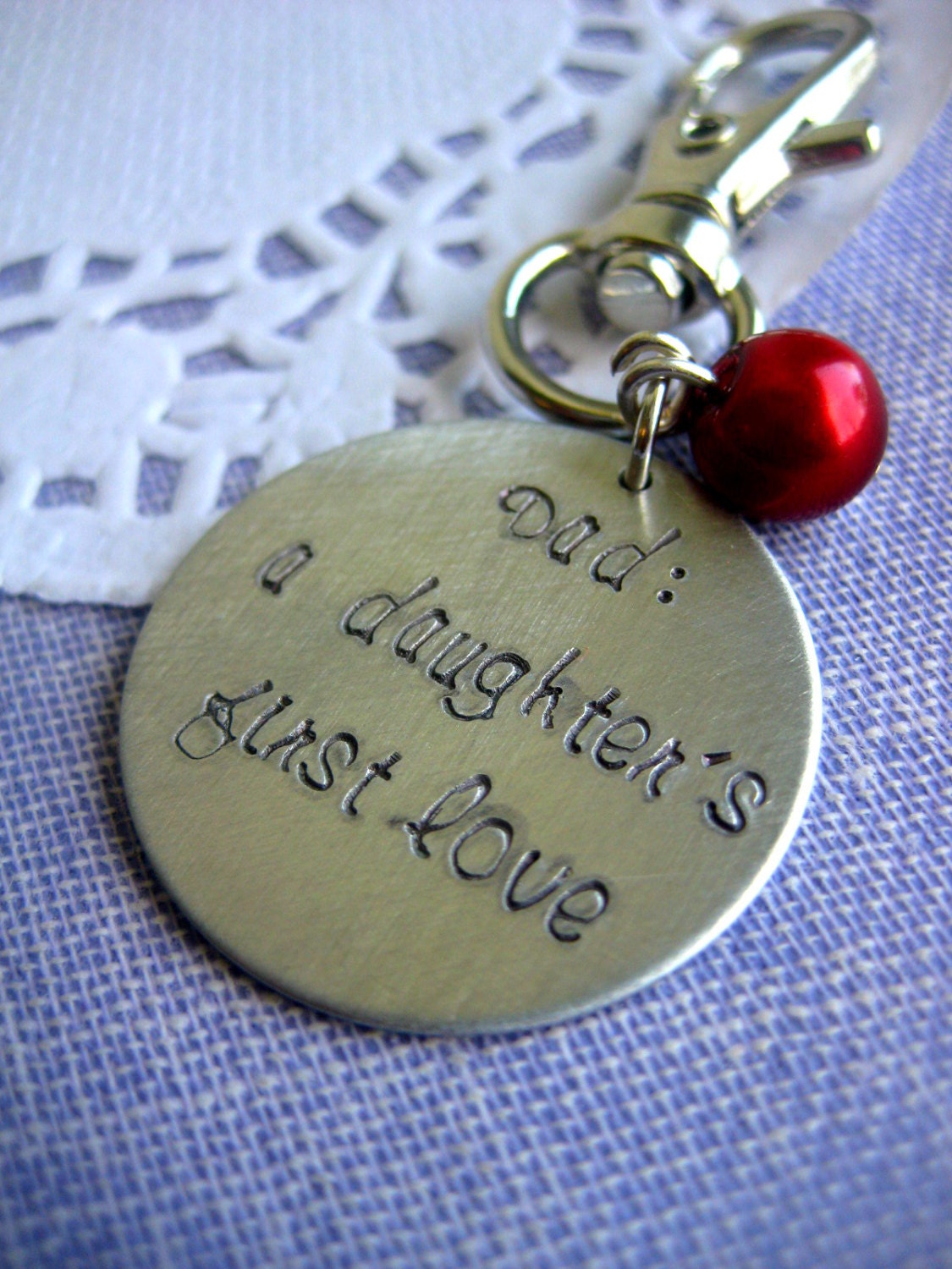 Father's Day keychain, handstamped saying, birthstone, personalized. Dad, A daughter's first love