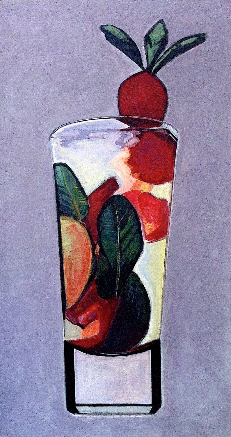 Etsy Art, Strawberry Mint Mojito, Mad Men, Pop Art, Mid Century Modern, Red, Purple & Orange, Drink Painting by Will Wieber