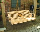 Blue Heron 5 ft. Porch or Yard Swing - Bench - Cypress - Handcrafted - Patio - Deck - Fold-Down Cup Holder