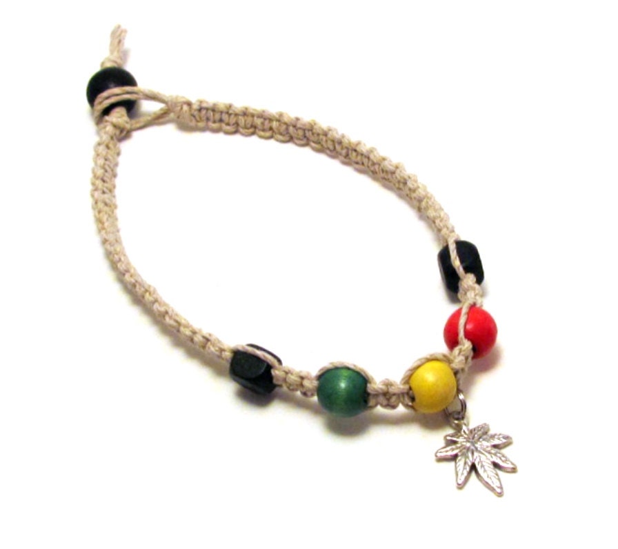 Cannabis Leaf Rastafari Inspired Hemp Anklet - Unisex