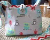 Owl Cross Body Cotton Bag, Purse, Owl Purse, Trapezoid Bag