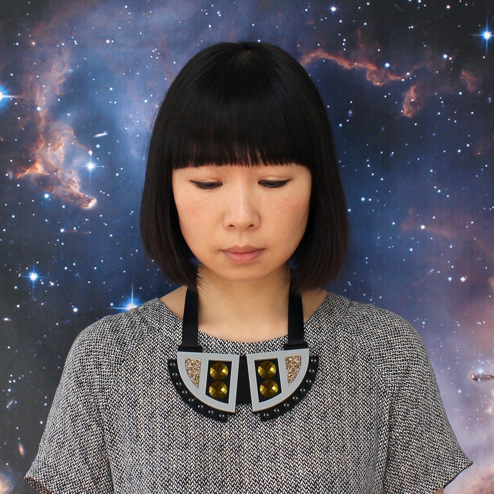 Crescent bib necklace gold Swarovski crystal