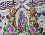 Raspberry Pink Roses - Hand-Sculpted - Swarovski & Czech Crystal Earrings