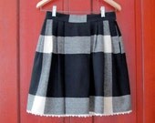 On reserve for Dr. Ubermensch 80s Pleated Wool Skirt Black Ivory Plaid Size 8