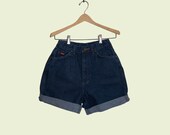 80s Hipster High Waist Dark Blue Denim Shorts Lee Jeans W 24 25 cut-off shorts Roll Up, Womans High Rise Shorts XS S