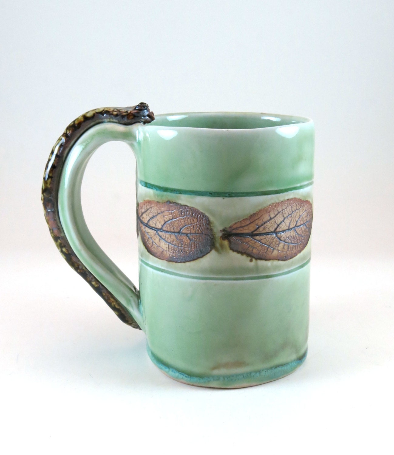 Ceramic Mug - Fossil Leaf - Snake Handle - Handmade Mug - 994
