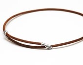Self Embracing Brown Leather Choker Necklace With Silver Hands