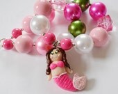 Pink Mermaid Chunky Necklace, bubblegum gumball bead necklace, large beads, mermaid birthday