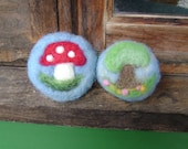 Waldorf  Toadstool brooch   - Needle felted in pure wool - Spring Scene brooch added extra