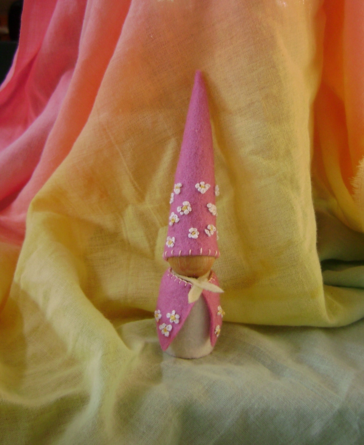 Pink Spring Princess  - French knot hand made peg doll