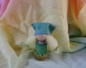 Green Princess  - French knot hand made peg doll