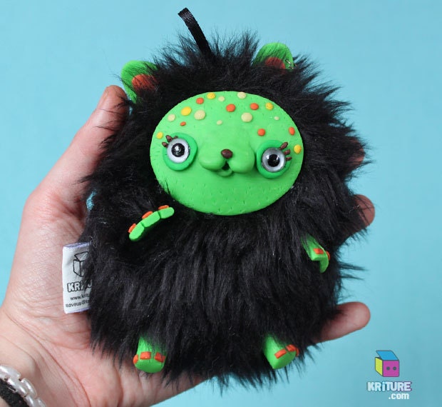 Kawaii Yeti Plush Bear Toy Cute Monster Polymer Clay Soft Sculpture Soft toy Creature - Green squeaker toy Softie - Kriture no.100