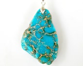 Ocean Blue Jasper Pendant Necklace - with YOUR CHOICE of Sterling Necklace and Turquoise Ocean Bue Jasper Unique Gem Set by Mei Faith
