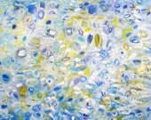 Original abstract painting blue white yellow 16x20 - Head In The Sky