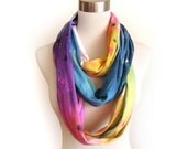 The Original "Splash Dyed" Hand PAINTED Slouchy Jersey Circle Scarf in White Spectrum Rainbow