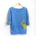 Yellow Dino HAND STENCILED Deep Scoop Neck Heather Artist Series Sweatshirt in Blue - S M L XL