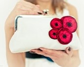 Ivory silk and  poppy flower...beautiful large wedding  purse - AtelierEdytaLoukia