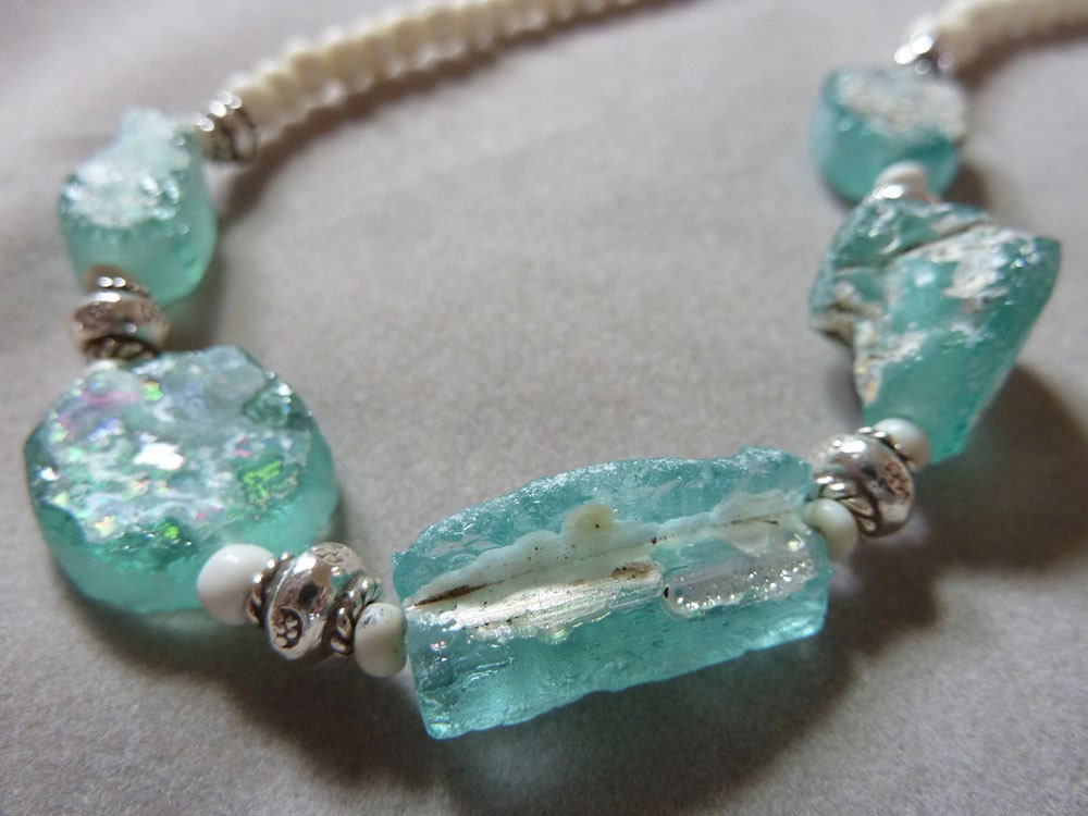 Aquamarine Roman Glass Necklace