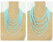 Aqua Blue Multi Strand Statement Necklace Glass Bead  - Wedding, Bridal, Bridesmaid, Chunky, Preppy, Boho Bohemian
